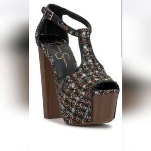 NWB Jessica Simpson Black Multicolor Platform Heels